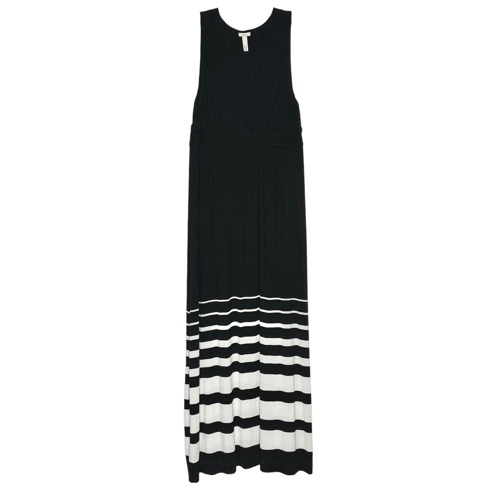 Soma Maxi Dress Sleeveless Stretch Stripe Minimalist Casual Lounge Black White L